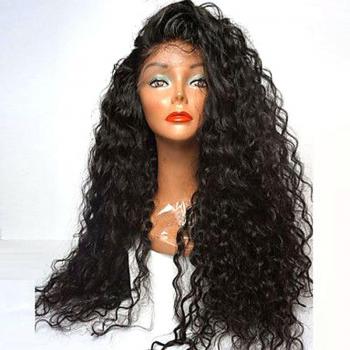 Perruque Lace Front Bouncy Boucles Noires Synthétiques Résistante à la Chaleur sans Colle pour Femmes
