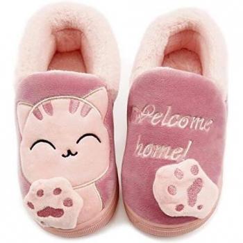 Vunavueya Ragazze Pannofole Scarpe Ragazzi Inverno Pantofola a Collo Basso Bambini Caldo Peluch Ciabatte di Cotone a Casa Rosa 25/26 EU/18-19CN