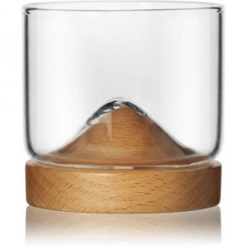 Mountain-shaped wooden base small wine glass