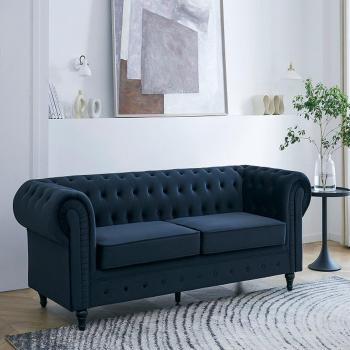 Navy Chesterfield Velvet 3-Seater Sofa