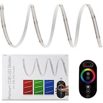Premium 24V RGB COB LED Streifen IP20 Funk-Set schwarz & Netzteil