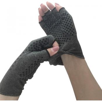 Guantes Anti Resbalón para Artritis con Diseño Abierto y Soporte de Muñeca - Terapia de Compresión (Gris)