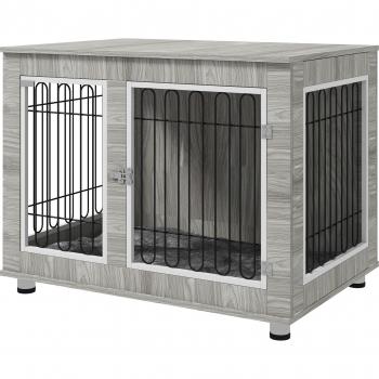 Pawhut Indoor Dog Kennel with Soft Cushion, Double Door for Large Dogs, 106 x 74 x 81.5cm, Grey