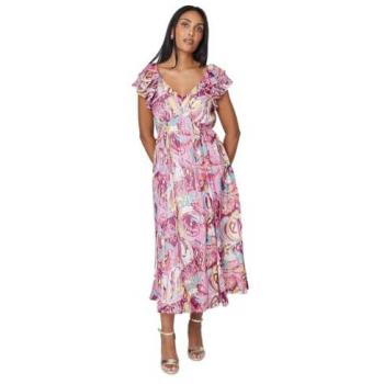 Women’s Petite Paisley Metallic Ruffle Midi Dress