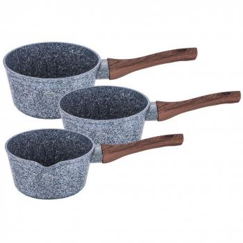 Non‑Stick Granite & Marble Saucepan Set (3) – Forest Green