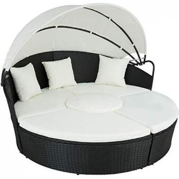 TecTake 800718 Lit de Jardin en Résine tressée, modulable en Salon, avec Pare Soleil Pliable, Coussins Inclus - Gris - (No. 403281)