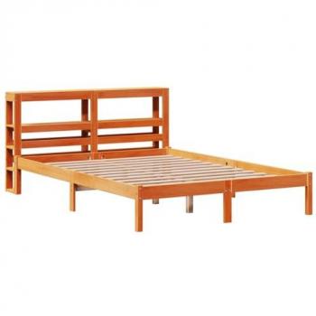 Estructura cama con cabecero madera pino marrón cera 140x200 cm