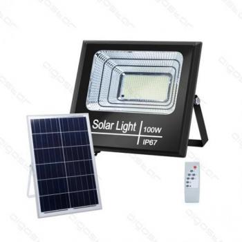 Aigostar Faro Led Con Pannello Solare Mod1 100w 1100 Lumen 6500k Luce Fredda Ip67 Misura L310*h260*w80mm Policristallino Batteria 12 Ore