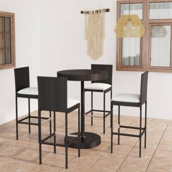 Kit de Bar de Jardim com Almofadões Vime Preto (5 Unidades)