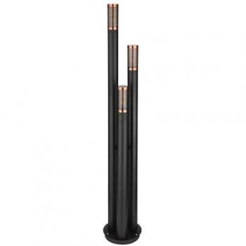 Lampada da Giardino in Acciaio Inox con 3 Fiamme E27, Stile Semaforo, Altezza 170 cm, Colore Nero e Rame Fumè