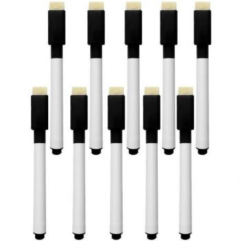 10 Pcs Black Ink Whiteboard Marker Set with Eraser