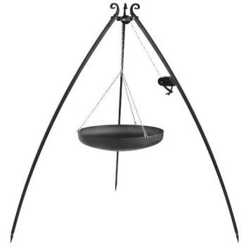 Barbecue Treppiede 200 cm con wok in acciaio naturale 70 cm e verricello