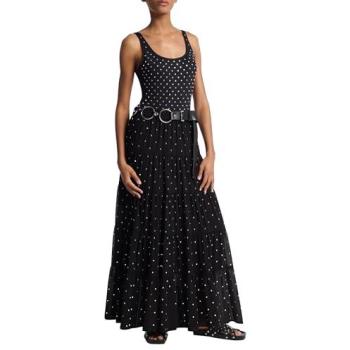 Falda Maxi Georgette con Capas y Tachuelas Negra