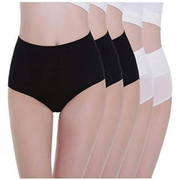 Braguitas TUUHAW para Mujer, Paquete de 5, Braga-Faja, algodón, Talle Alto, Transpirable 3xnegro + 2xblanco M