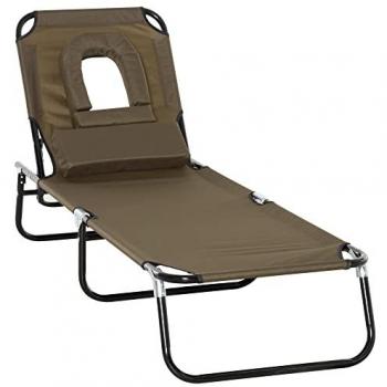 Chaise Longue de Jardin avec Appuie-Tête Marron
