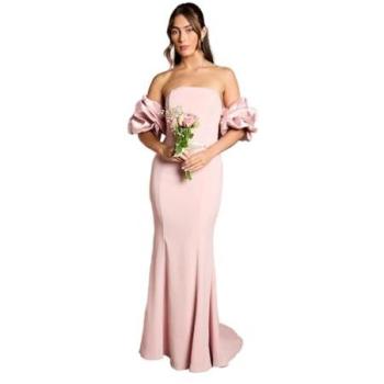 Coast Women's Evening Glow Maxidress – Puff Sleeves & Bardot Cut, Pink, 18
