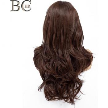 Perruque synthétique brune longue avec raie centrale 13*2