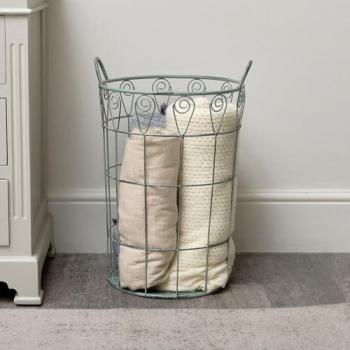 MELODYMAISON Ornate Rustic Sage Green Laundry Storage Basket - 55cm