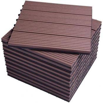 Ensemble de 11 dalles de terrasse en bois-plastique, 1 m², 30x30 cm, Brun