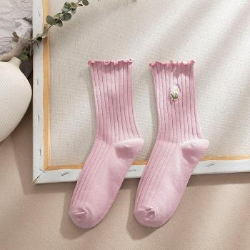 Medias largas de algodón para mujer, estampado de margaritas, 8 colores, estilo coreano y japonés
