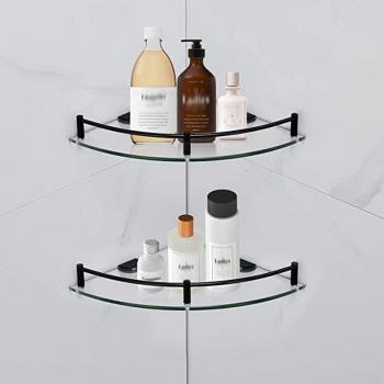 Étagères de salle de bain en verre trempé, 2 niveaux, pour gel douche et savon