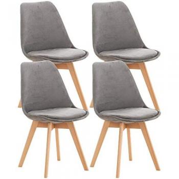 Ensemble de 4 chaises de cuisine Linares – Gris velours vintage