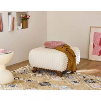 Cristal Pouf Modulaire Faux Fourrure Côtelée Beige 65 cm
