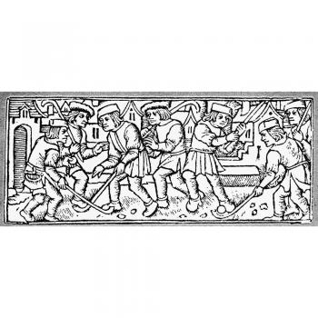 Het Kolven 1497 – Ein Vorläufer von Golf, gespielt in den Niederlanden. Holzschnitt französischen Ursprungs von 1497. Kunstdruck (45,72 x 60,96 cm)