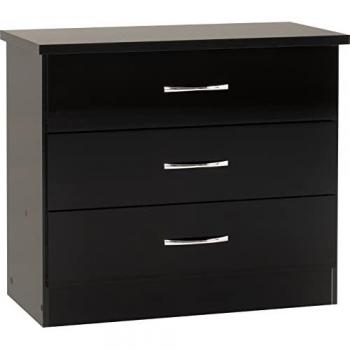 Seconique Nevada Black High Gloss 3 Drawer Chest