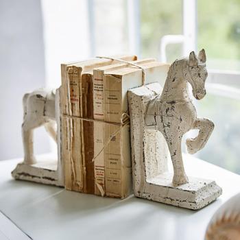 Serre-livres décoratifs chevaux - Lot de 2 crème (7.5 x 23 x 23 cm)