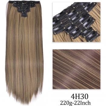 Extensiones de cabello sintético para mujer, 220g, longitud 22 pulgadas, juego de 7 unidades, colores marrón y rojo, resistente al calor, incluye 16 clips