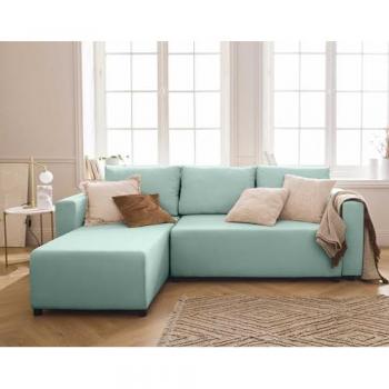 Regala Angle Convertible 4 Places – Tissu Bleu Ciel – Avec Coffre