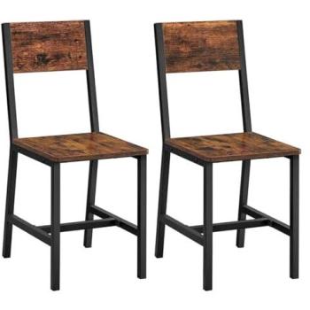 Eetkamerstoelen Zwart Staal + Rood Hout
