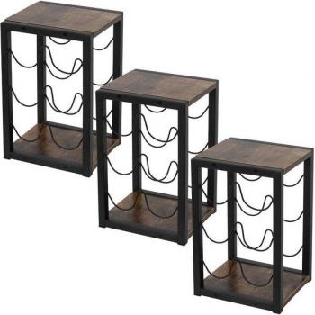 Set de 3 Botelleros de Madera y Metal