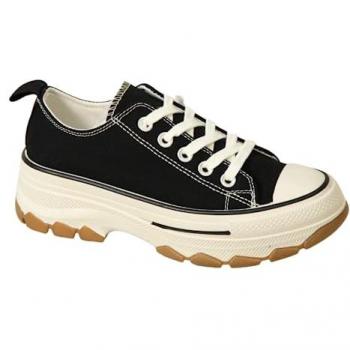 Black Canvas Flat‑Wedge Sneakers for Women