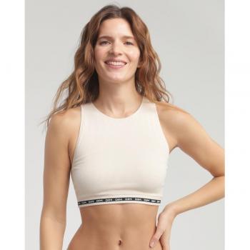 DIM Icons Crop Top en microfibre côtelée sans couture, beige, taille XL
