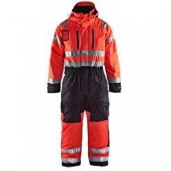 Tuta da lavoro invernale a maniche lunghe alta visibilità 6763 - rosso fluorescente e nero 56C