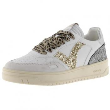 Elegante Damen Sneaker aus Leder-Look in Weiß-Gold