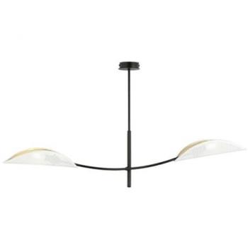 Suspension Lotus Élégante, Acier et Tissu, Noir, Blanc, Or, 103x60x11 cm