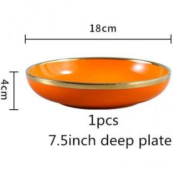 Premium Bright Orange Ceramic Dinnerware Set with Gold Inlay - Steak Tray, Salad Bowl, Spoon, and Mug