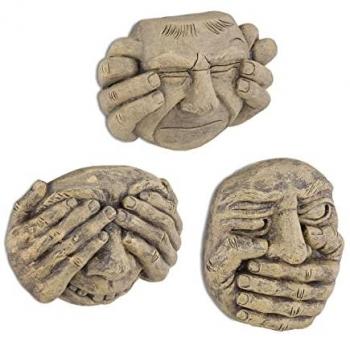 Gartenfigur Baumgesichter 3er Set, wetterfest, beige/anthrazit