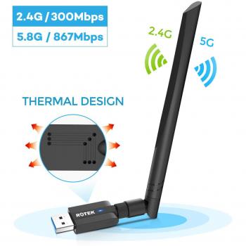 RoteK 5G/867Mbps + 2.4G/300Mbps Wireless Dongle
