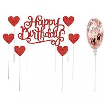 YANGJI 12 Pezzi Decorazione per Torta Happy Birthday Cake Topper Stelle Cuori Topper Torta per Decorare la Torta di Compleanno