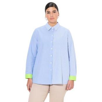 Ulla Popken Hemdbluse Patchlook mit Neon-Manschetten und Hemdkragen