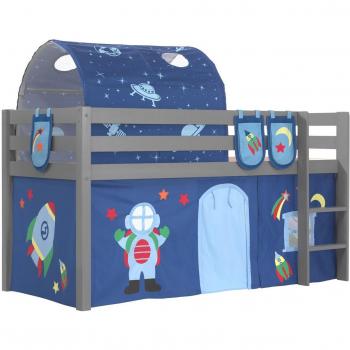 Vipack Hochbett Pino, Massivholz, Textil-Design, mit Rutsche und Bett-Tunnel