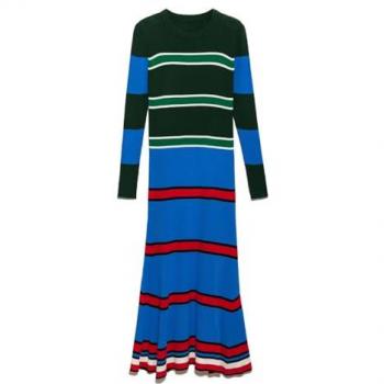 Touche prive Maxikleid Mehrfarbig gestreiftes Strickkleid für Damen, lässig und bequem