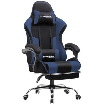 Fauteuil gamer pivotant massage avec repose-pieds et accoudoirs synchronisés, couleur bleue