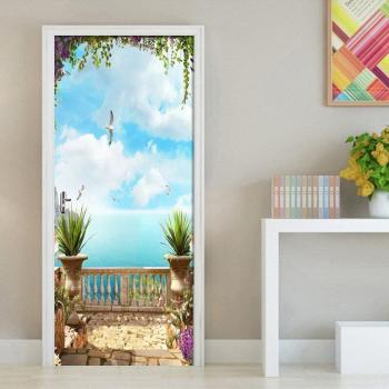 3D Sea Sky Door Wallpaper