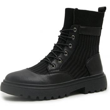 STQ Soft Split Leather Black Ankle Motorcycle Boots for Women