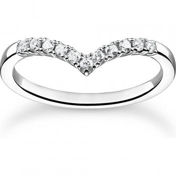 Thomas Sabo Sterling Silver V-Shaped Ring with Zirconia - Size 52